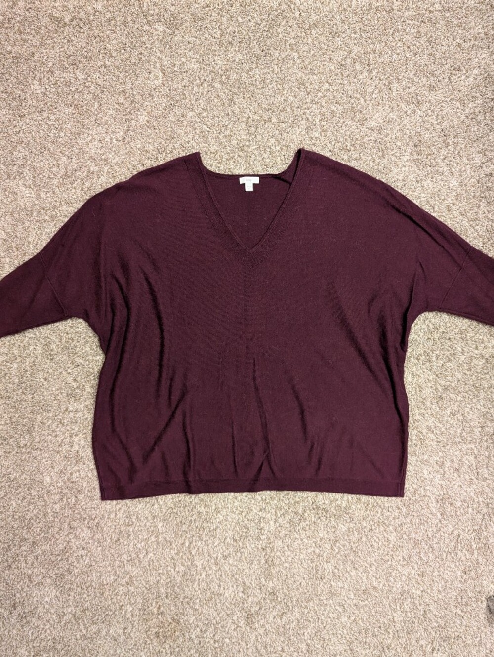 Pure Jill V-Neck Dolman Sweater in Deep Plum Cotton Blend Sz XL Casual Cozy